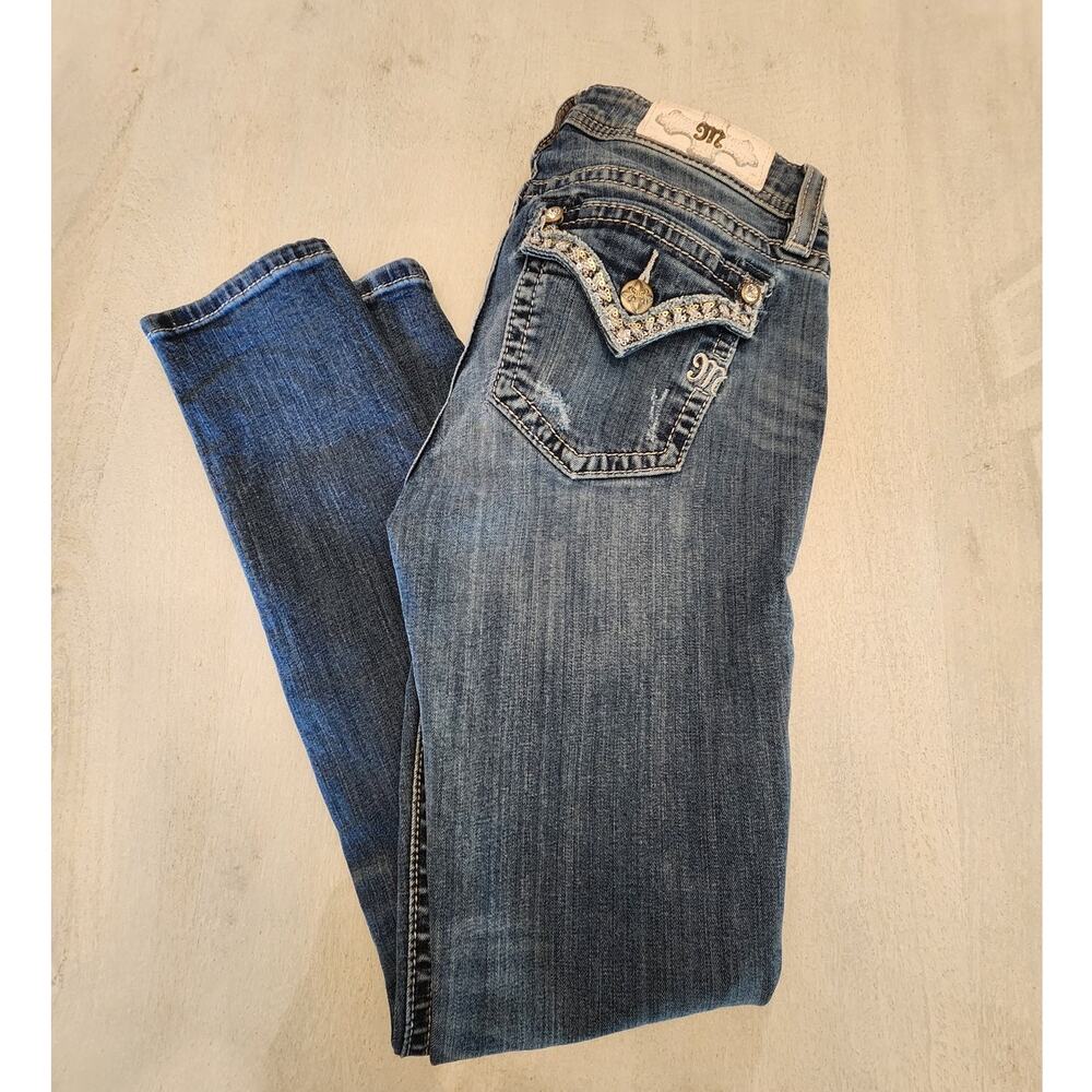 Miss Me Women's Denim Mid-Rise Skinny Sequin Flap Pocket
